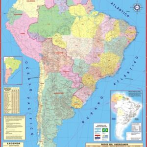 MAPA AMÉRICA DO SUL QUADRO – 120 X 90 cm