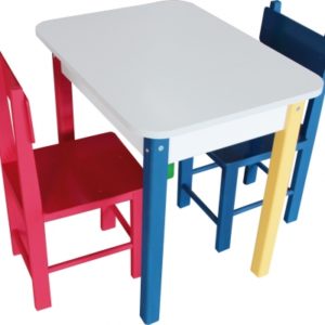 Mesa Retangular Colorida com 2 Cadeiras de Madeira – 5023